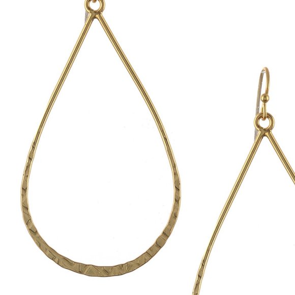 Gold Plated Hammered Metal Dangle Hoop Earrings - Picture 2 of 2